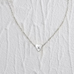 Tiny Initial Heart Necklace . Hand Stamped Letter Necklace . Dainty Layering Necklace image 5