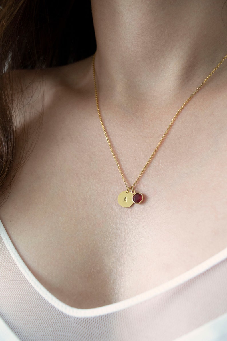 Initial and Birthstone Necklace . Birthday Gift . Personalized Jewelry in Gold, Silver or RoseGold image 4