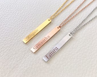 Name Bar Necklace, Vertical personalized necklace, Engraved Jewelry, Gifts for her