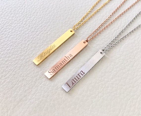 Name Bar Necklace Vertical personalized necklace Engraved | Etsy
