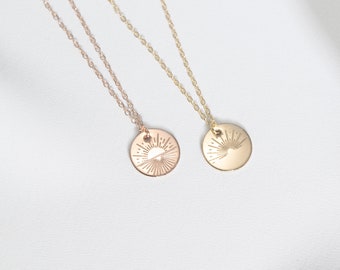 Zonsopgang ketting. Afstudeercadeau. Zon schijf ketting. Motiverende ketting. Zonnestraal ketting