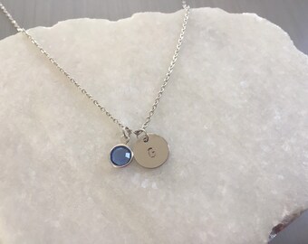 Birthstone Necklace . Initial Necklace 