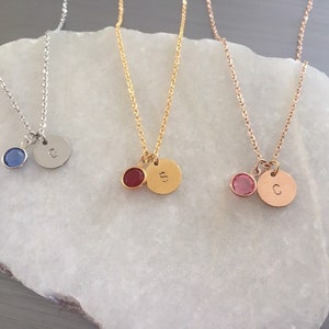 Initial and Birthstone Necklace . Birthday Gift . Personalized Jewelry in Gold, Silver or RoseGold image 5