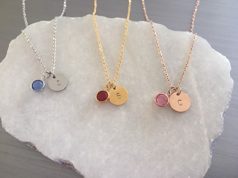 Initial and Birthstone Necklace . Birthday Gift . Personalized Jewelry in Gold, Silver or RoseGold image 5