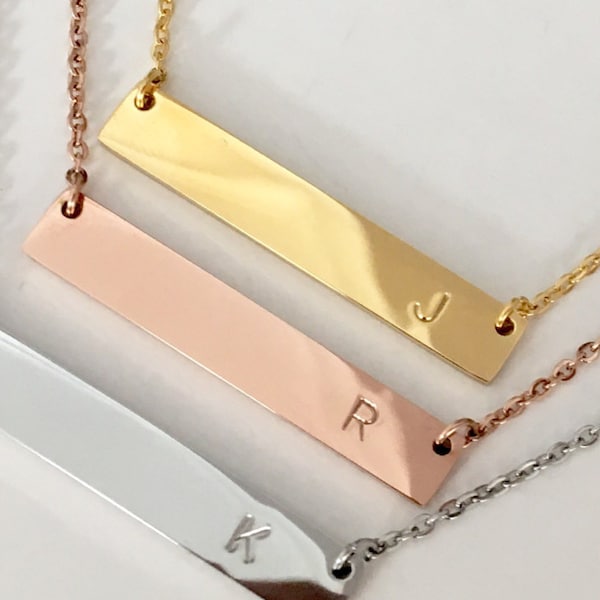 Bridesmaids Initial Bar Necklace, Bridesmaid Gift, Anniversary Gift, Gold Initial Necklace, Handmade Jewelry, Bar necklace, Gift idea