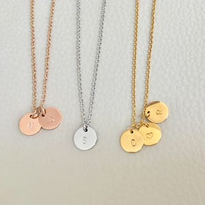 Initial Necklace . Coin Necklace in Gold, Silver or Rose Gold . Perfect Gift image 1