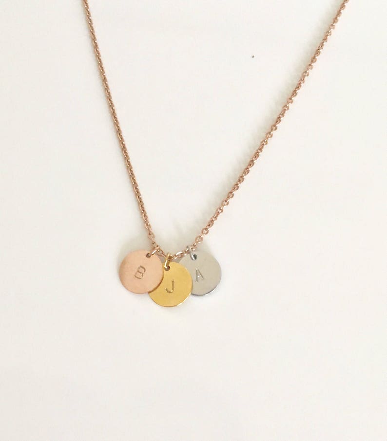 gold silver rose gold initial,disc initial necklace, circle initial necklace, 3 initial necklace,bridesmaid gift, image 1
