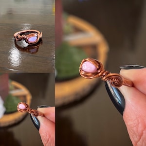 Wire Wrapped Pink Moonstone Ring-SIZE 7 1/2