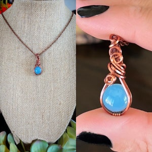 Wire Wrapped Light Blue Chalcedony Necklace