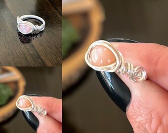 Draad gewikkeld roze Shimmer Moonstone Ring-MAAT 5 3/4