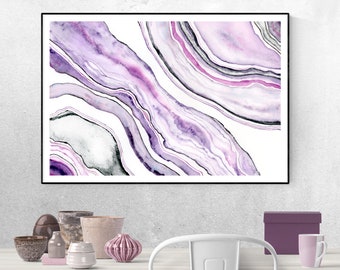 Purple Wall Art, Purple Geode Art Print, Purple Watercolor Abstract, Purple Agate Wall Art, Purple Painting, Purple Art, Amethyst Painting