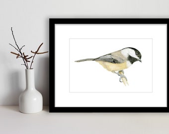 CHICKADEE Painting, Chickadee Print, Black-capped Chickadee Watercolor Painting, Chickadee Art, Bird Wall Art, Chickadee Gift, Bird Decor