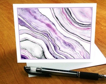 PURPLE WATERCOLOR NOTECARDS, Purple Stationary, Purple Note Cards with Envelopes, Amethyst Agate Note Cards Set, Purple Stationery Cards Set