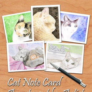 CAT NOTE CARDS, Cat Stationary, Watercolor Cats Notecards, Thank You Gift for Cat Lovers, Colorful Cat Greeting Cards, Cat Stationery Gifts