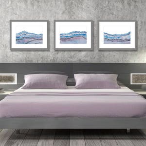 Bedroom Wall Art, Set of 3 Prints, Abstract Watercolor Blue Purple, Horizontal Wall Art, Bedroom Wall Decor, Peaceful Wall Art, Calming Art