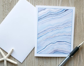 BEACH NOTE CARDS, Coastal Note Cards, Watercolor Note Cards, Beach Stationery, Coastal Notecards with Envelopes, Blue Agate Note Cards Set