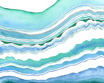 ABSTRACT BEACH WALL Art, Blue Green Watercolor Print, Beach Art, Turquoise Wall Art, Coastal Abstract Art Print, Beach House Wall Art Décor