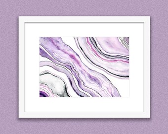 Purple Agate Wall Art Print, Purple Agate Print, Purple Abstract Art Purple and Black Wall Art Purple Watercolor Print Purple Abstract Print