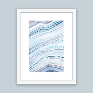 BLUE AGATE WATERCOLOR Print, Agate Wall Art, Vertical Wall Art for Beach Home, Blue Watercolor Agate Painting, Blue Abstract Beach Art Print