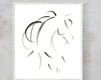 Horse Print Abstract Horse Drawing Minimalist Black and White - Etsy