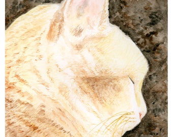 ORANGE TABBY CAT Painting, Watercolor Cat Painting, Orange Cat Print, Ginger Cat Memorial, Peaceful Orange Cat Art, Ginger Cat Portrait Art