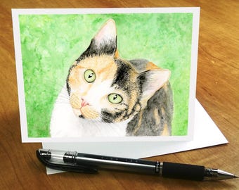 Calico Cat Note Cards, Watercolor Cat Art Blank Notecards Set with Envelopes