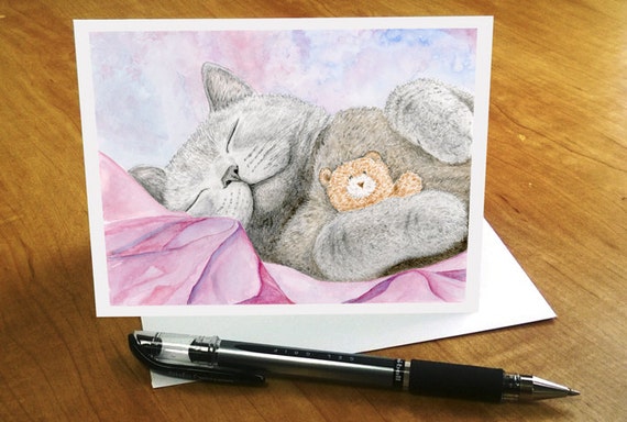 Russian Blue Cat Card Gray Cat Birthday Card British Etsy