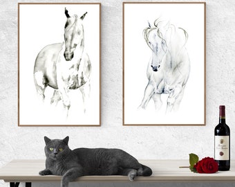 Horse Art Print Set, Watercolor Horse Wall Art Set, Abstract Horse Art Set Horse Paintings, Pair of Horse Prints Equine Art Horse Wall Decor