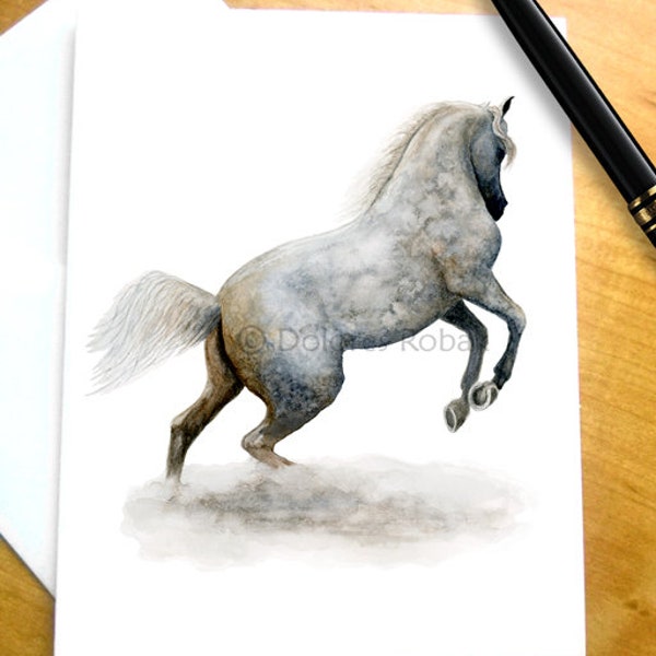 ARABIAN HORSE CARD, Gray Horse Card, Arabian Horse Lovers, Horse Birthday Card, Horse Thank You Card, Watercolor Horse Card, Grey Horse Card