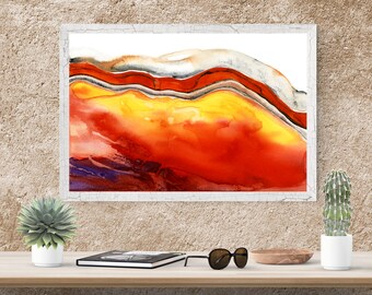 Abstract Southwestern Watercolor Art Print: Bold Colorful Desert Canyon Landscape