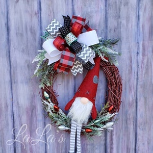 Gnome Christmas Wreath for Front Door Christmas Gnome Decor Grapevine Wreath w/ Gnome Christmas Mantle Decoration Holiday Wreath image 1