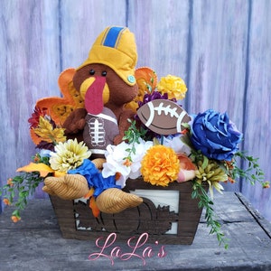 Football Theme Fall Decor- Thanksgiving Turkey Faux Flower Arrangement- Fall Centerpiece with Turkey- Autumn Table Decoration- Football