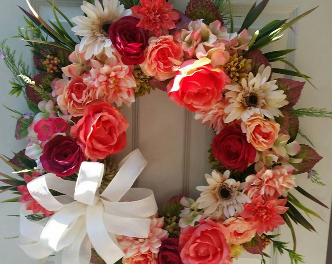 Silk Flower Wreath Spring Wreath Summer Wreath Front Door Wreath Floral