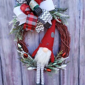 Gnome Christmas Wreath for Front Door Christmas Gnome Decor Grapevine Wreath w/ Gnome Christmas Mantle Decoration Holiday Wreath image 9