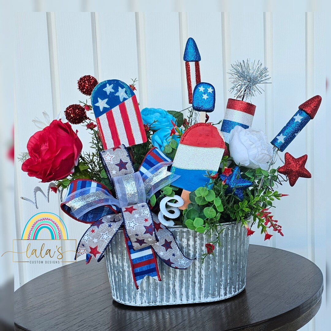 Patriotic Popsicles & Fireworks Centerpiece- 4th of July Flower ...