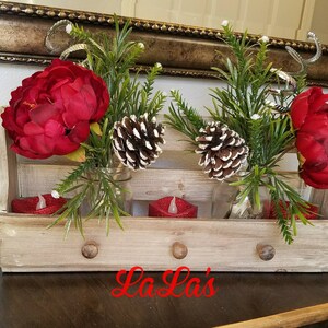 Farmhouse Christmas Centerpiece: Red Peonies, Pinecones, Mason Jars