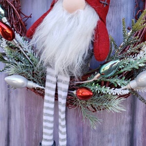 Gnome Christmas Wreath for Front Door Christmas Gnome Decor Grapevine Wreath w/ Gnome Christmas Mantle Decoration Holiday Wreath image 8