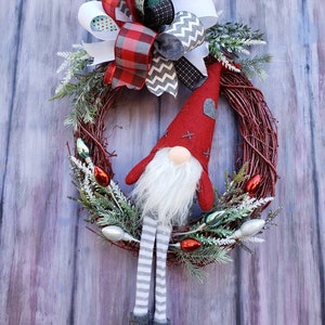 Gnome Christmas Wreath for Front Door Christmas Gnome Decor Grapevine Wreath w/ Gnome Christmas Mantle Decoration Holiday Wreath image 5