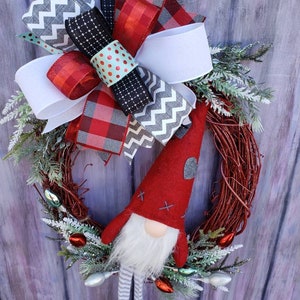 Gnome Christmas Wreath for Front Door Christmas Gnome Decor Grapevine Wreath w/ Gnome Christmas Mantle Decoration Holiday Wreath image 4