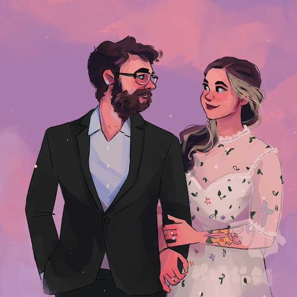 Custom Illustrated Portrait, Custom couples illustration, commission art, commission cute art, valentine's day