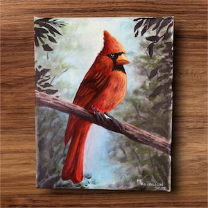 8 x 10 Original Acrylic Painting of Northern Cardinal
