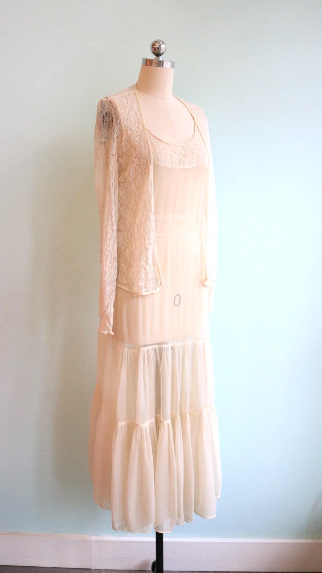 Vintage 1930s Ivory Chiffon and Lace Dress Set Size Small | Etsy