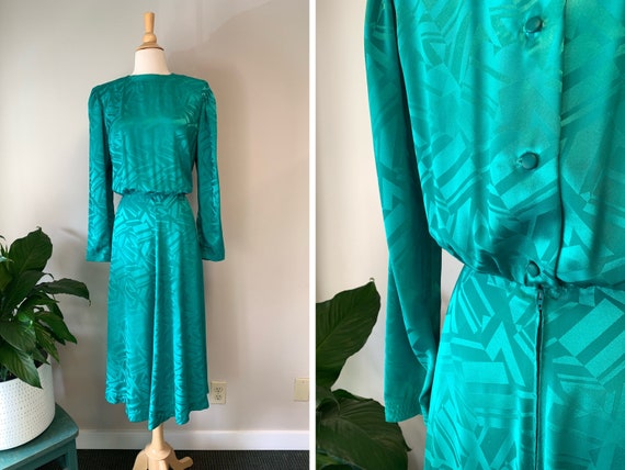 Vintage 1980s Emerald Green Geometric Bias Cut Dress Size | Etsy