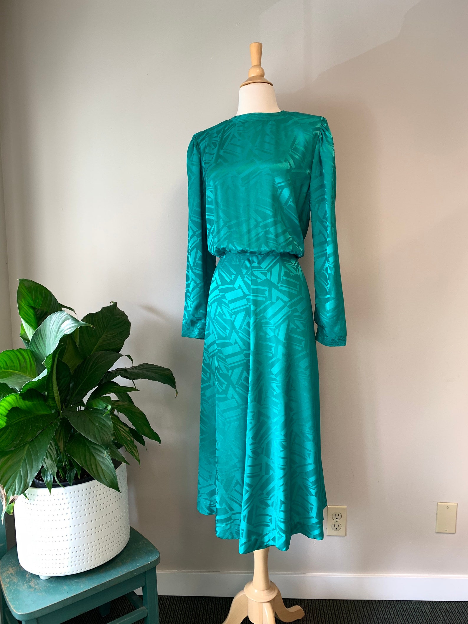 Vintage 1980s Emerald Green Geometric Bias Cut Dress Size - Etsy