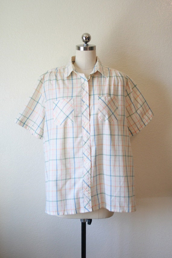 Vintage 1980's Pale Plaid Blouse | Size Large - image 2