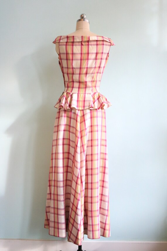 Vintage 1930s Pink Plaid Peplum Gown | Size Small - image 3