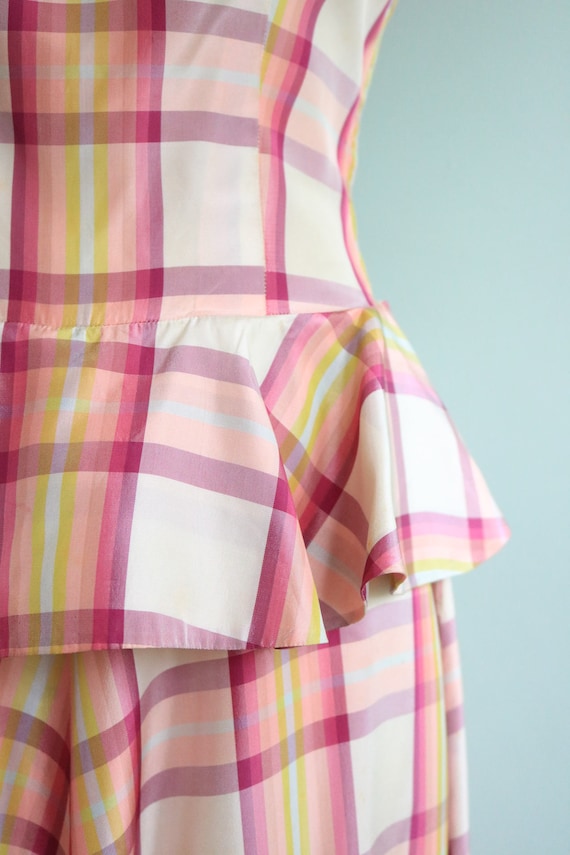 Vintage 1930s Pink Plaid Peplum Gown | Size Small - image 5