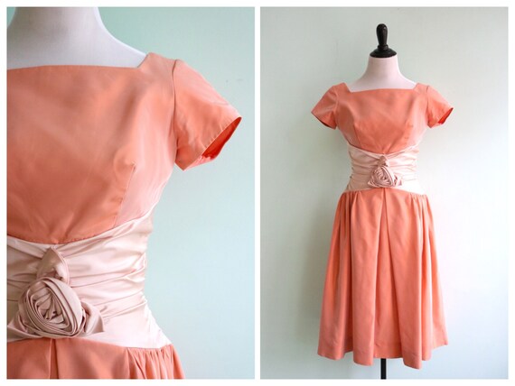 Vintage 1950's Iridescent Peach Party Dress | Siz… - image 1