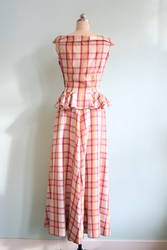 Vintage 1930s Pink Plaid Peplum Gown | Size Small - image 7