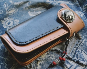Handmade Biker Leather Wallet, Heavy Thick Vegetable Tanned Leather